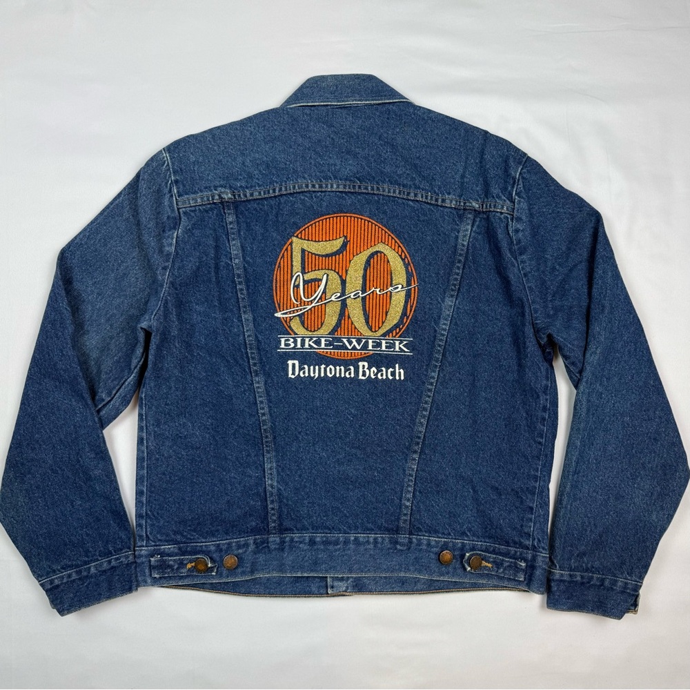 Vtg Rustler Daytona Bike Week 50th Anniversary Denim Jean Jacket Large 13 Oz B2